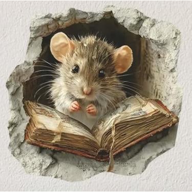 Imagem de Papel de parede fofo de leitura de mouse bebê - adesivos de desenho animado para o estudo e quarto para inspirar a aprendizagem das crianças