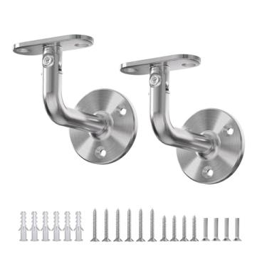 Imagem de Suporte de corrimão plano, aço inoxidável 304, suporte giratório de parede de 180°, suporte de corrimão de escada com acabamento acetinado interno e externo para escadas, banheiro, corrimão - pacote