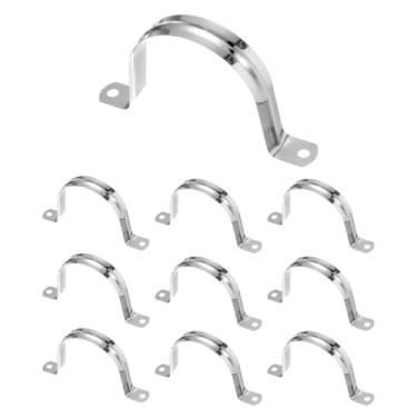 Imagem de HARFINGTON 10 braçadeiras de conduíte de 70 mm de 70 mm, braçadeira de tubo M70 U, correia rígida de aço inoxidável, suporte em forma de U com dois furos para fixação de fio de mangueira de tubo