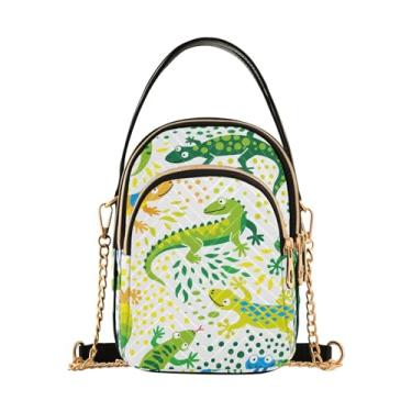 Imagem de Joisal Bolsas pequenas para filhotes marrons para mulheres, bolsa de ombro pequena, vários bolsos, bolsa feminina, bolsa pequena, Lagarto de desenho verde, 15*21*8cm