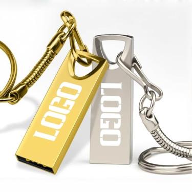 Imagem de Flash Drives USB de metal personalizados a granel com chaveiro, pen drives gravados com logotipo personalizado para marca comercial, presentes corporativos, eventos promocionais, opção de embalagem