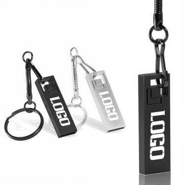 Imagem de Unidades USB de metal personalizadas com chaveiro, unidades de polegar gravadas personalizadas para publicidade comercial, presentes de marca corporativa, eventos, promoções, com embalagem de caixa