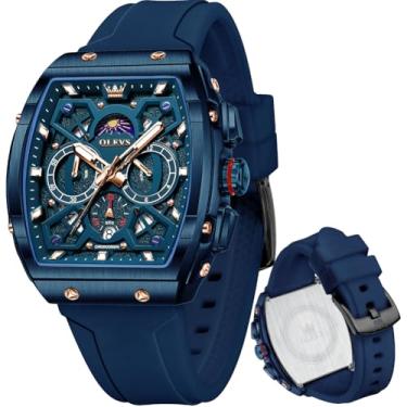 Imagem de OLEVS Relógios masculinos elegantes cronógrafos, à prova d'água, luminosos, pulseira de silicone, multifuncional, para homens, negócios, branco, relógio de pulso masculino, Relógios azuis masculinos