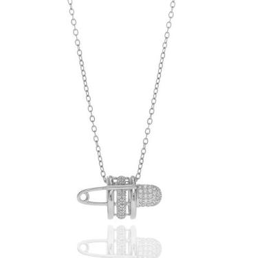 Imagem de Colar com pingente de segurança banhado a ouro 18K com enfeites de zircônia cúbica, colar de corrente, Large, Latão, Sem Pedra Preciosa