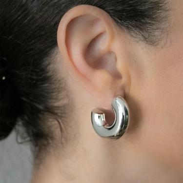 Imagem de Brincos de argola de prata para mulheres, delicados, grossos, hipoalergênicos, leves, abertos, joias, presente, standard, Latão, Sem pedra preciosa