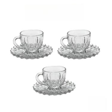 Imagem de Jogo de Xícaras de Vidro com Pires Brasiliano 110ml ou 185ml – Café Chá Espresso Transparente Elegante(110ml,12 Peças: 6 Xícaras + 6 Pires)