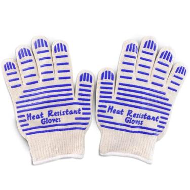 Imagem de Luvas resistentes ao calor – Luvas de forno de aramida com dedos para cozinhar e grelhar, luvas leves para churrasco com forro de algodão, antiderrapantes, luvas de cozinha de 24 x 10 cm para assar e