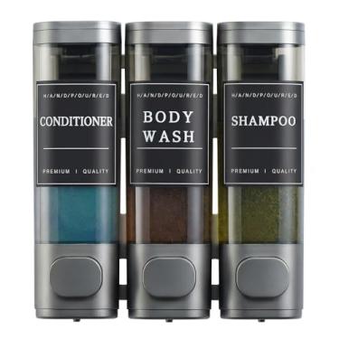 Imagem de Dispensador de xampu e condicionador, dispensador de sabonete de chuveiro, 3 câmaras, sem broca, montado na parede para banheiro e hotel, bombas à prova de vazamento, para líquidos espessos como