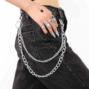 Imagem de Calça hip hop calça jeans corrente gótica punk prata motociclista bolso carteira grossa