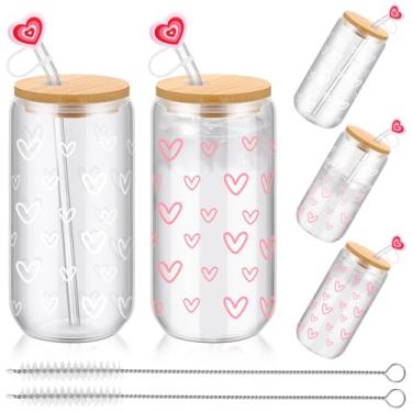 Imagem de Skylety 2 peças de copos de vidro para Dia dos Namorados, 473 ml, copos que mudam de cor com tampas e canudos, presentes de Dia dos Namorados para ele e ela, copo de café gelado de casamento com