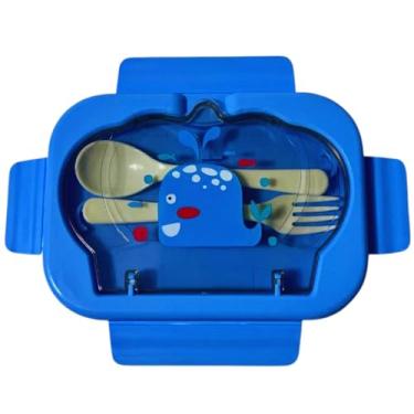 Imagem de Marmita Infantil 1 Andar Livre de BPA com Talheres - Lancheira 650ml, Adequada para Festivais Locais e Reuniões em Casa(Azul)