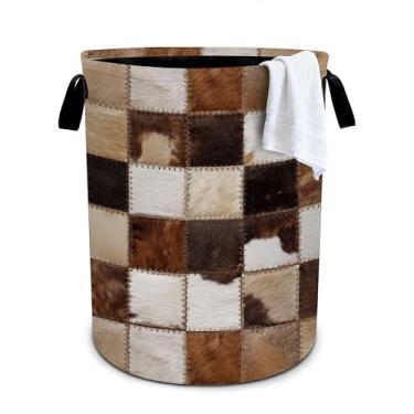 Imagem de Cesto de lavanderia de vaca cesto de roupa dobrável organizador de balde de roupas 40 x 40 cm para lavanderia/quarto/banheiro