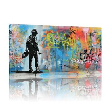 Imagem de Arte de parede em tela colorida, pôster de grafite, decoração de parede de arte de rua, tela de arte de parede Banksy, mural de parede Banksy, impressões Banksy - (25 x 50 cm) sem moldura 10 x 20