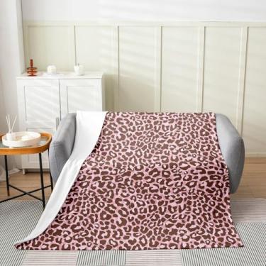Imagem de Erosebridal Cobertor Queen de lã de leopardo marrom rosa 228 cm x 228 cm - ultramacio para sofá cama, cobertor de flanela de pele de animal selvagem, manta de pelúcia felpuda com estampa de guepardo