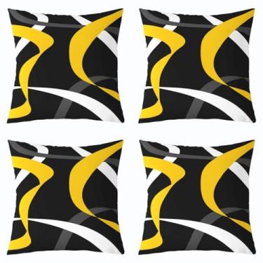 Imagem de Erosebridal Capas de almofada cinza preto amarelo cinza listrado branco abstrato 45,7 x 45,7 cm para crianças, adultos, listras geométricas, fronhas quadradas, modernas, 4 peças