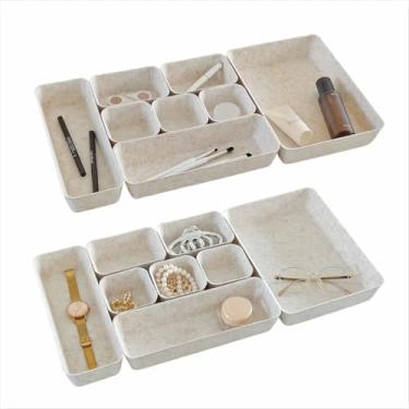 Imagem de TTUGTTUG Conjunto organizador de gaveta de feltro de 16 peças em 4 tamanhos, feito de material ecológico para penteadeira, maquiagem, mesa, escritório, cozinha e mesa de cabeceira, aveia