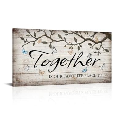 Imagem de Canvbay Family Quotes Wall Art Together is Our Favorite Place to Be Impressão em tela inspiradora árvore rústica e borboleta decoração motivacional para casa quarto principal 50,8 x 101,6 cm