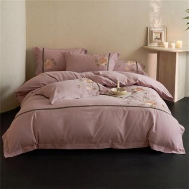 Imagem de Conjunto de cama bordado com flores, em algodão escovado, com capa de edredom e lençol de baixo, cor 3, lençol de baixo de 1,5 m.