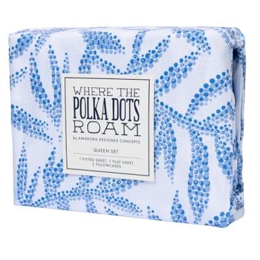 Imagem de Where The Polka Dots Roam Jogo de lençol casal de videira azul, super macio, 4 peças, videira azul para crianças e adolescentes com lençol de cima, lençol de cima e fronha