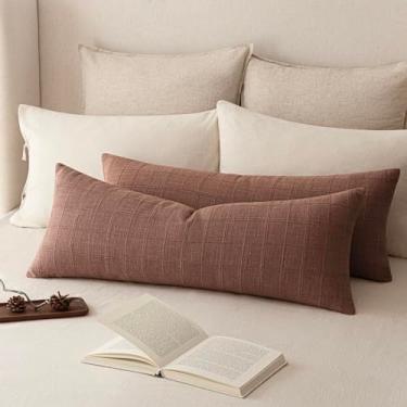 Imagem de Foindtower Conjunto de 2 capas de almofada decorativas de linho xadrez neutra fazenda vintage capas de almofada aconchegante moderna boho decoração de casa para sofá cadeira sofá quarto sala de estar