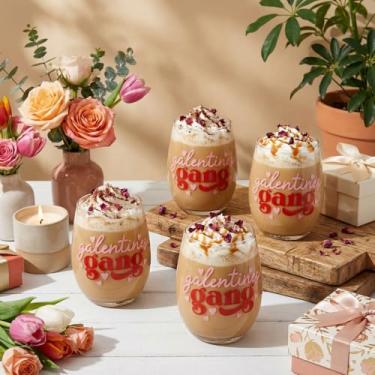 Imagem de Maxcheck Pacote com 6 peças de copos de vinho Galentines Gang Happy Galentines Day Cups 510.3 g Copos de vinho coloridos conversação copos de bebida para festa dos namorados, presente de casamento