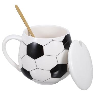 Imagem de Hemobllo Caneca de Cerâmica Em Formato de Bola de Futebol Com Tampa E Colher - Caneca Decorativa para Mesa, Ideal para Casa E Escritório - para Chá E Leite