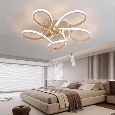 Imagem de Luminária de teto LED regulável, elegante luminária de teto para sala de estar com controle remoto, iluminação de teto moderna embutida para quarto, lustre de metal com design criativo, lumi