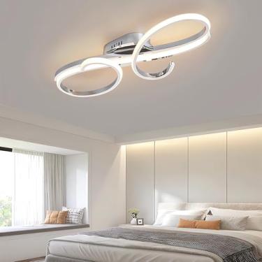 Imagem de Luminária de teto LED moderna de 48 W com controle remoto, dimerizável continuamente (3000-6000 K), lustre de metal e acrílico de 60 cm para iluminação de quarto, sala de estar, escritório e