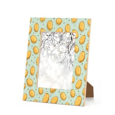 Imagem de GeMeFv Porta-retrato de 12 x 17 cm, molduras fofas de madeira de batata para exibição de mesa e parede, moldura de presente para decoração de casa (padrão de batata)
