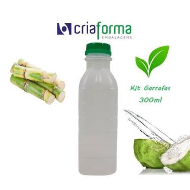 Imagem de Kit 100 Garrafas Plásticas 300ml Tampa Verde Caldo de Cana & Água de C