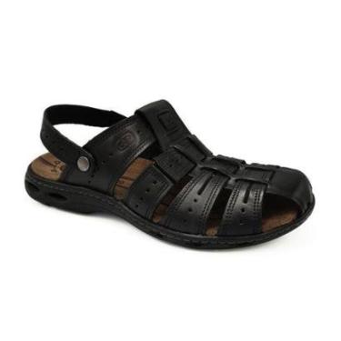 Imagem de Sandália Pegada Masculina Couro Natural Amortecedor Amortech 130687 - 44 - Preto-Masculino