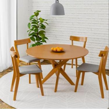 Imagem de Mesa de Jantar Redonda Madeira Maciça 4 Lugares 120cm Lisboa - Gamma M