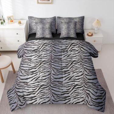 Imagem de Erosebridal Conjunto de edredom Queen com estampa de tigre (cinza claro) para crianças, adolescentes e adultos | Conjunto de cama de 7 peças com estampa de animais selvagens, safári, estampa de tigre