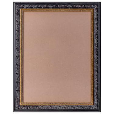 Imagem de ArtXO Porta-retrato de 30 x 40 cm para suporte de parede ou mesa - Moldura ornamentada para decoração de casa em estilo vintage com acrílico, exibe pôsteres de 40 x 30 cm, tela, arte (preto e dourado)