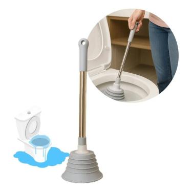 Imagem de 2X Desentupidor De Borracha Vaso Sanitário Cabo Inox Sucção