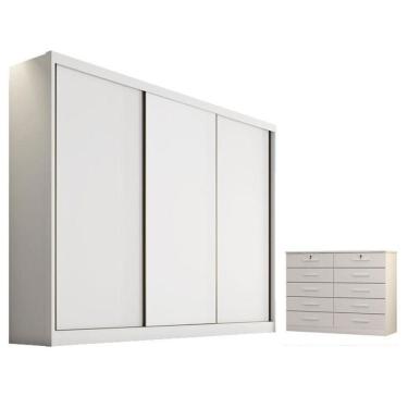 Imagem de Guarda Roupa Casal Logan E Gaveteiro Milão Com Chave Neve - Novo Horizonte