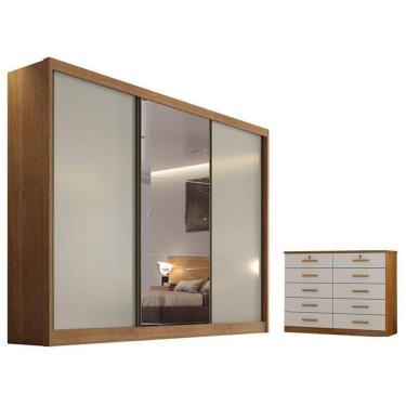 Imagem de Guarda Roupa Casal Sonetto Com Espelho E Gaveteiro Milão Com Chave Cumaru 25 Fendi - Novo Horizonte