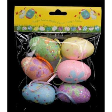 Imagem de 6 peças de decorações de ovos de páscoa enfeites coloridos para decoração de árvore de Páscoa, lembrancinhas de festa, suprimentos para casa (flor)