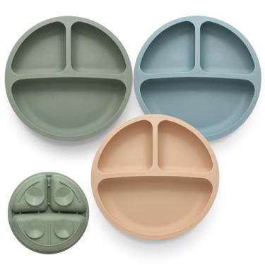 Imagem de Eascrozn Pratos para crianças pequenas ventosas divididas para bebês 100% silicone de qualidade alimentar antiderrapante acessórios de desmame LED para bebê seguro para micro-ondas e máquina de lavar
