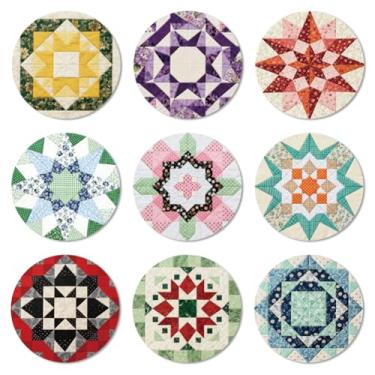 Imagem de ANATTASOUL Conjunto de 9 porta-copos de celeiro com padrões de colcha de celeiro, porta-copos de madeira coloridos, presente de inauguração de casa redonda para casa nova, proteção de mesa de centro