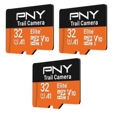 Imagem de PNY 32GB Elite Class 10 U1 V10 A1 microSDHC Trail Camera Flash Card – Leia até 100 MB/s, UHS-I, foto e vídeo HD, câmera externa, uso tátil, entusiastas da vida selvagem, pacote com 3
