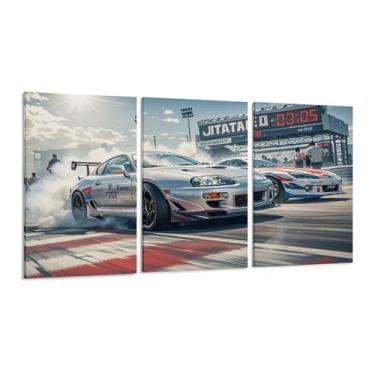 Imagem de HUIROBO Pôster de carro Sup Tire Burning Racing Jdm arte de parede em tela para sala de estar quarto decoração de casa escritório pintura pôsteres (40 x 80 cm) × 3)