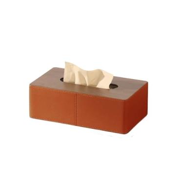 Imagem de Caixa de papel retangular criativa para sala de estar, luz decorativa, de couro, magnética, para mesa, capa de caixa de lenços faciais (laranja)
