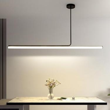 Imagem de Luminária de mesa LED dimerizável para sala de jantar, luminária pendente moderna com design linear e controle remoto, lustre LED para cozinha e escritório (preta, 150 cm de comprimento)