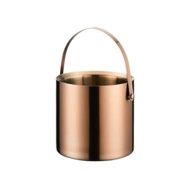 Imagem de Balde de gelo de aço inoxidável de camada dupla com alça para bares de coquetel, freezers e balde de champanhe vinho vinho cerveja champanhe (ouro rosa, médio)