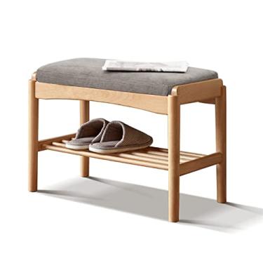 Imagem de 3FLQOOPP Sapateira para sapateira de entrada, banco de armário de sapatos de madeira de 2 níveis, organizador de armazenamento de prateleira de sapatos com almofada acolchoada, ideal para hall