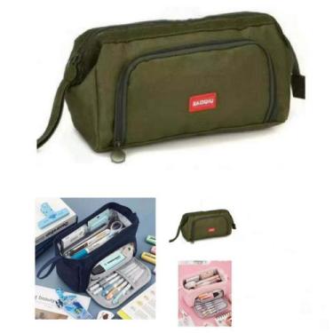 Imagem de Estojo Escolar Masculino Feminino Grande 3 Ziperes Triplo Cores:Verde 