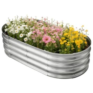 Imagem de TATAANTY Canteiro de jardim elevado galvanizado para exterior: kit de recipiente de plantas vegetais de metal durável - caixa de plantação para calha de flores de jardinagem