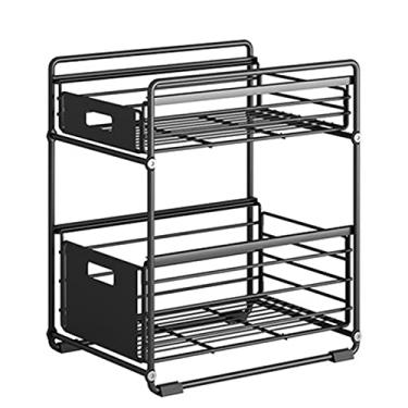 Imagem de Organizadores sob a pia empilháveis 2 camadas organizador de armário de cozinha sob a pia rack organizador com gavetas de cesta de armazenamento deslizantes aumentam o espaço de armazenamento (cor