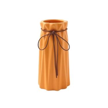 Imagem de Vaso pequeno de cerâmica moderno com flores frescas, decoração criativa e minimalista para sala de estar, mesa, arranjos de flores secas, ornamentos adequados para uso interno (amarelo)